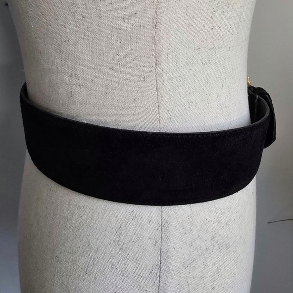 Motion East Black Suede Leather Gold Buckle 80s Glam Wide Statement Belt Medium main image 4